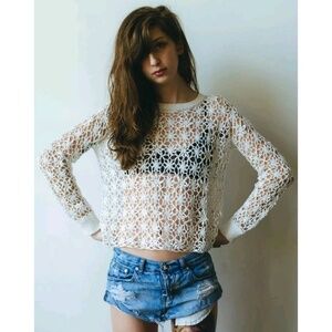 New Wildfox White Crochet Daisy Lane Sweater
